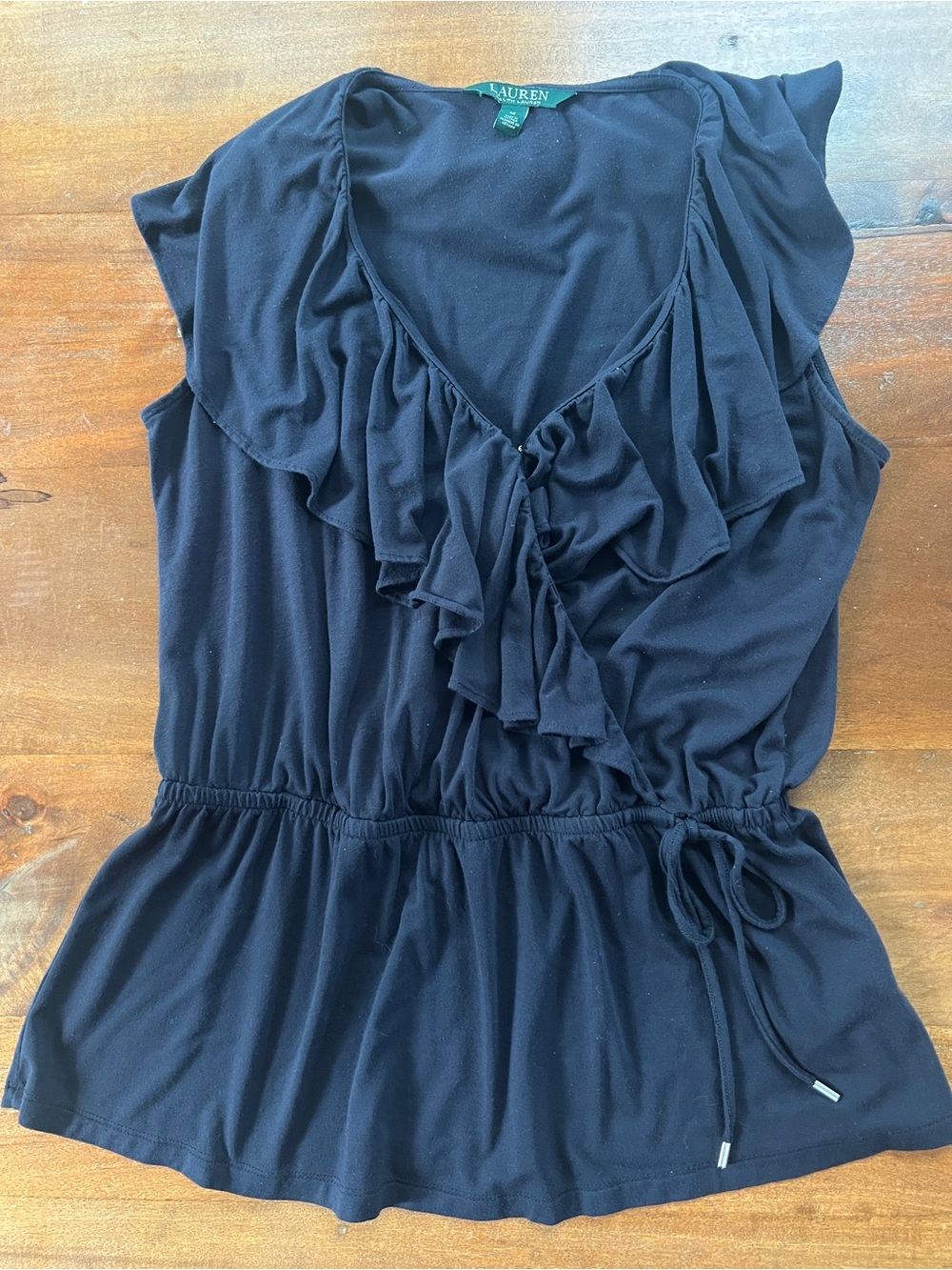 Lauren Ralph Lauren Women’s Blue Ruffle V-Neck Sleeveless Blouse Size M